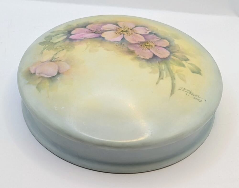 Limoges France Trinket Box Lid Porcelain 7" Vintage Floral Hand Painted Signed